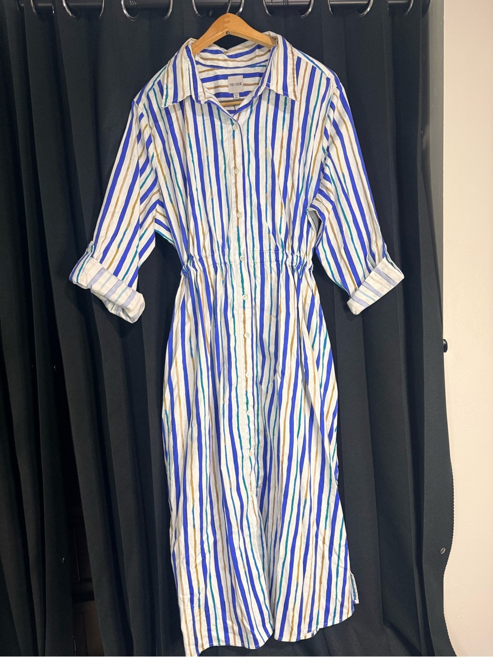 NWT NIC+ZOE XL Blue Stripe Cotton Shirt Dress $198
